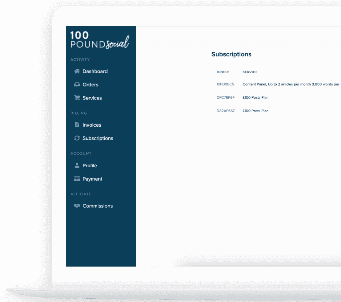 white label reseller client portal 100 pound social