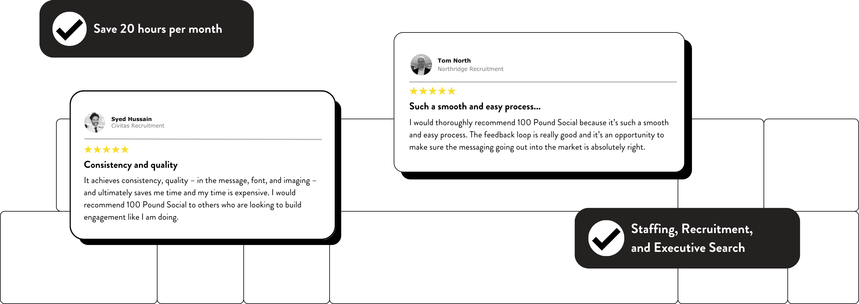 100 Pound Social Testimonials staffing and recruitment page graphic