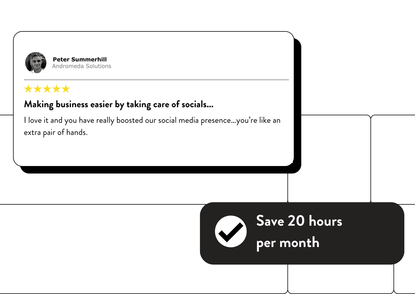 100 Pound Social Testimonials information & technology page graphic