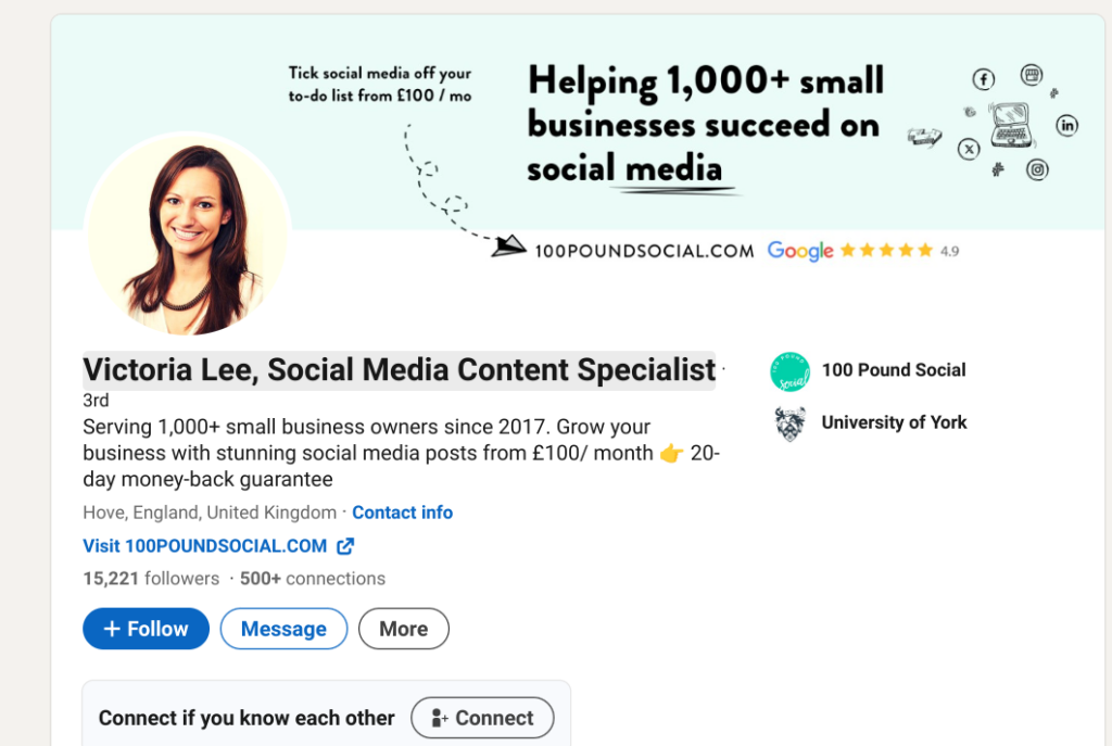 Victoria Lee LinkedIn Page Header