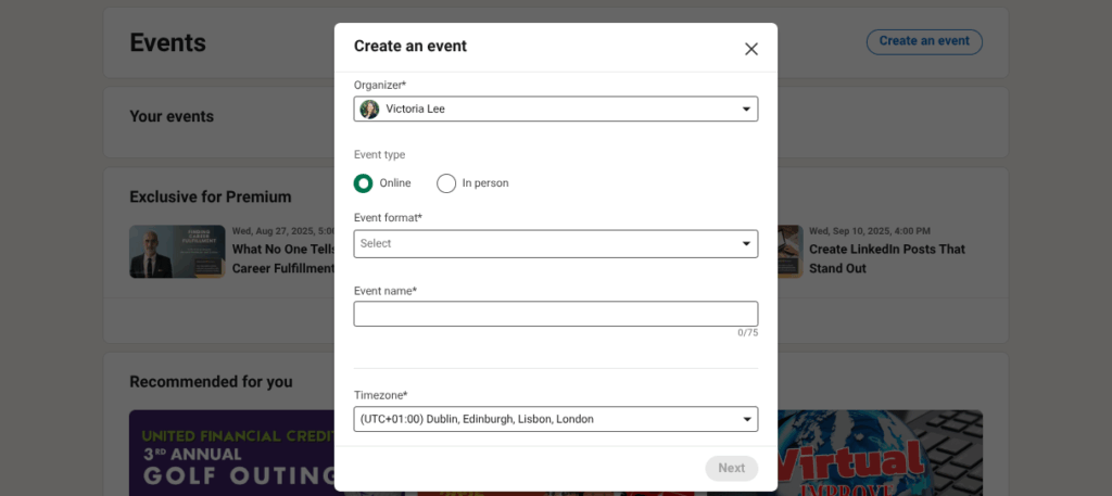 how to create an event